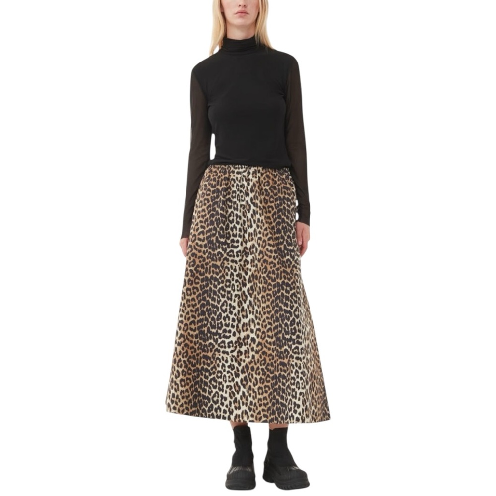 NWT Ganni Leopard Print Organic Cotton Skirt Size EU 36 / US 4 - Picture 4 of 12